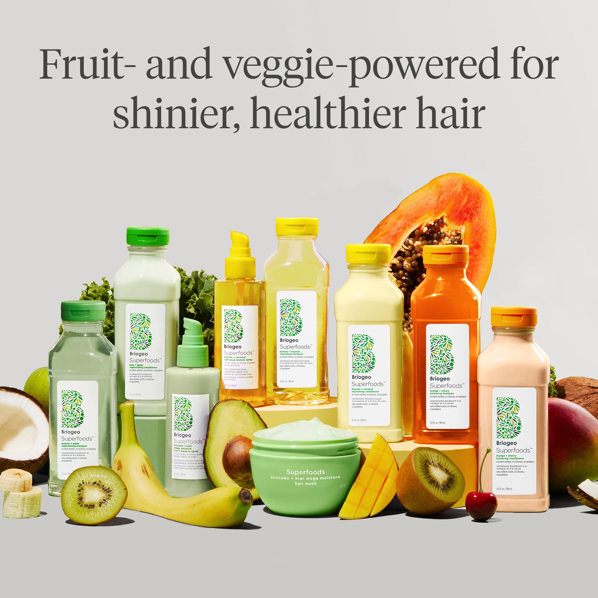 Briogeo Superfoods Mango + Cherry Hair Pack, Replenish Dull, Dry Hair and Balance Oil for Oily Hair, Controls Oil and Nourished All Hair Types and Textures, Vegan, Cruelty-Free, 2 x 12.5 fl oz